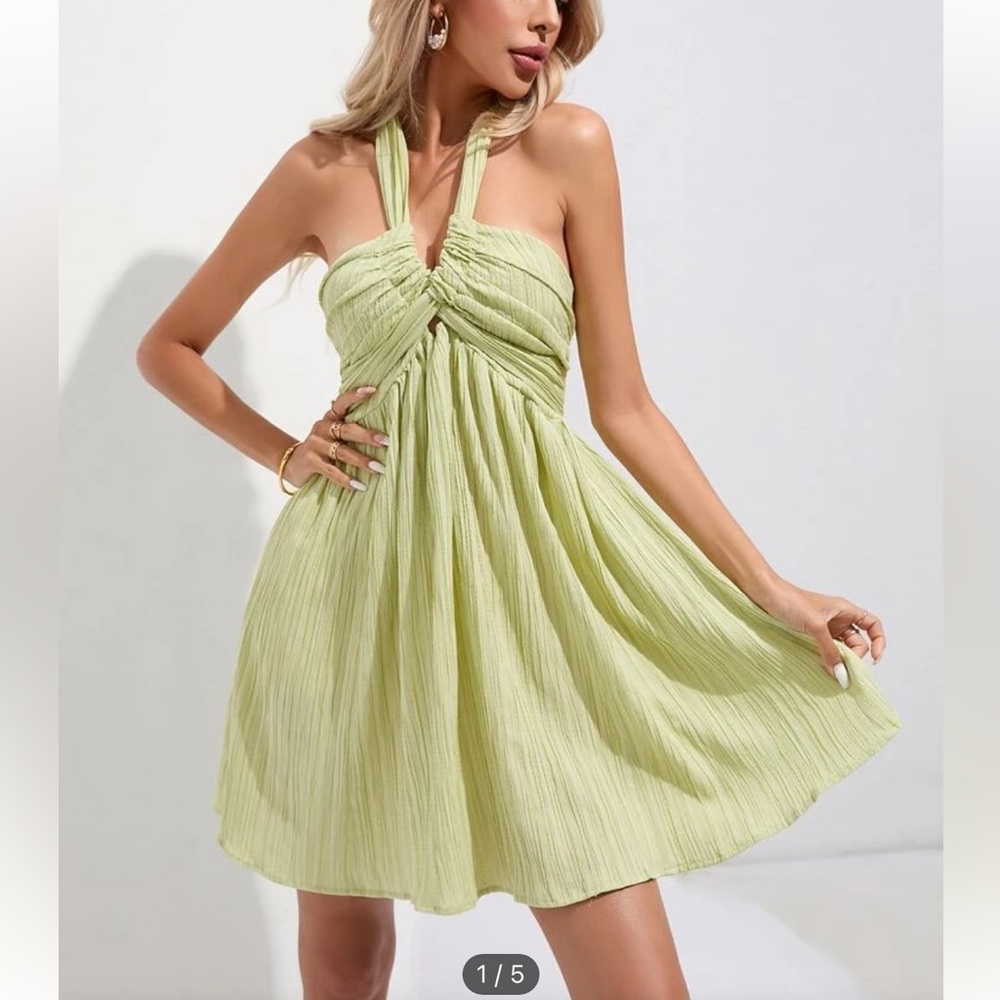 Lime Green Backless Halter Dress